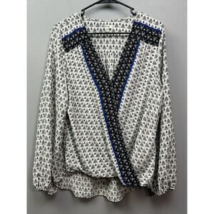 AX Studio Blouse Womens Large‎ Boho Floral V Neck Long Sleeve Top